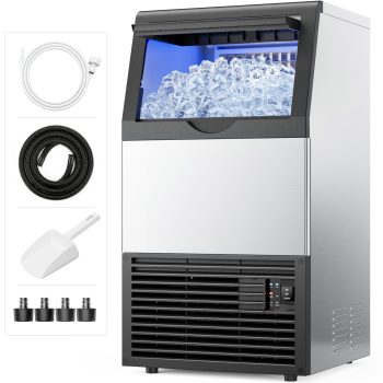 Snowyermine Commercial Undercounter Ice Maker, 100 lb Daily Output with 33 lb Ice Storage, Built-In or Freestanding Ice Machine, Self-Cleaning, Silver