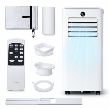 10000 BTU Portable Air Conditioner with Remote Control for Rooms up to 450 Sq.Ft, 4-in-1 AC with Cooling, Dehumidifier, Fan & Sleep Mode, High/Low Speed, Window Kit Included, White