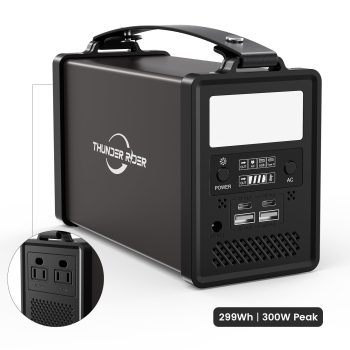 299Wh Portable Power Station, 300W Peak Solar Generator with AC Outlet & USB-C PD, Lightweight Battery Backup for Camping, RV, and Home EmergencyBlack