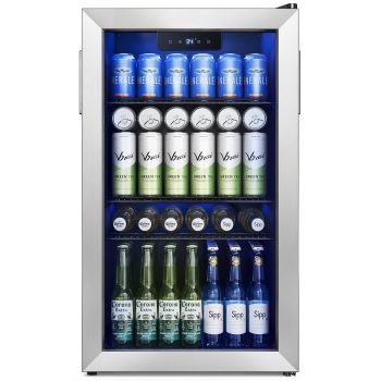 EUHOMY 125 Can Beverage Refrigerator and Cooler with Glass Door for Home, 17.3 in D, 31.5 in H