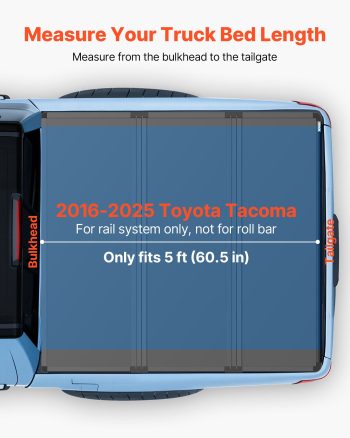 VEVOR Hard Tri-Fold Truck Bed Tonneau Cover, Compatible with 2016-2025 Toyota Tacoma with OE Track System (Not Fit Roll Bar) 5 ft (60.5 in) Bed, Waterproof Fiberglass Hard Folding Truck Tonneau Cover