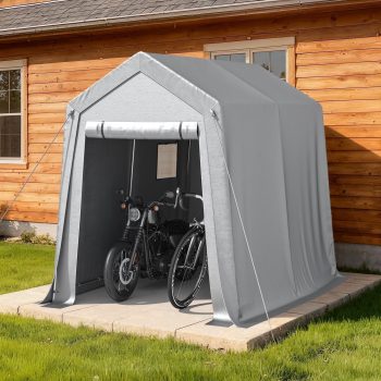 Sunmthink 6x8 FT Outdoor Carport Shed, Portable Storage Sheds with Roll-Up Door & Window, Motorcycle Shelter with Galvanized Steel Frame & Durable Tarp Cover for Bike, Lawn Equipment