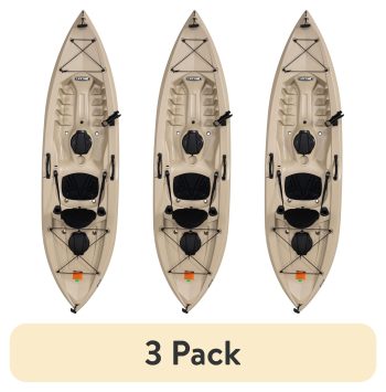 (3 pack) Lifetime Tamarack Angler 10 ft Sit-On-Top Fishing Kayak with Paddle, Tan (90508)