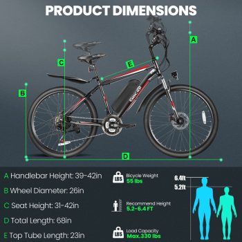 Gocio Peak 749W Electric Bike 26" Electric Bicycle for Adults Max 19.8mph Cruise Control System Ebike, 48V 375Wh Mountain Bike, 21 Speed for Man Woman UL2849 Certified