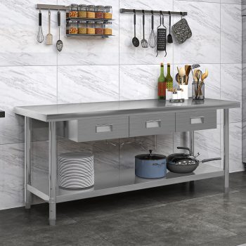 Uforic Stainless Steel Table with 3 Drawers, Work Table with Drawer