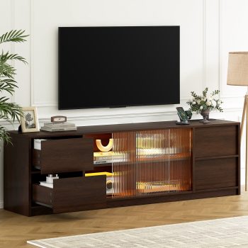 GUNAITO TV Stand for TVs up to 75", Big TV Stand for Living Room with 4 Drawers and LED Lights, Entertainment Center with Storage