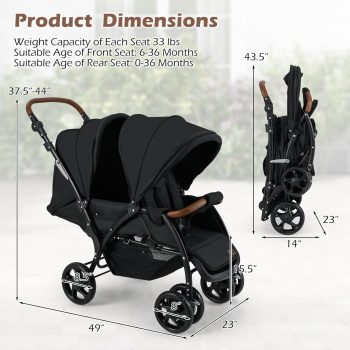INFANS Double Stroller, Foldable Baby Tandem Stroller with Djustable Backrest Canopy Footrest, 5-Point Harness, Storage Basket, Convertible Compact Lightweight Twin Stroller for Infants and Toddlers