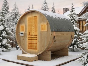 Large Capacity Outdoor Wooden Traditional Barrel Sauna for 4-6 Person Steam & Dry Heat Sauna with 6KW Heater, Sauna Stones, Thermometer Spacious Bucket-Style Design for Backyard & Family Gatherings