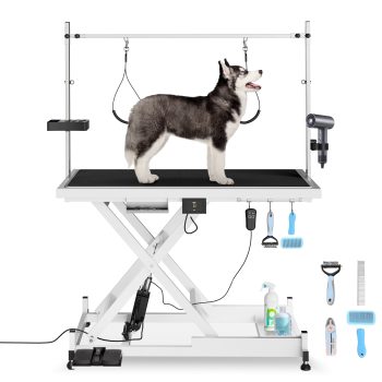 taoruifang Electric Pet Grooming Table 49.6", Heavy Duty Professional Dog Table with Double Arms & Loops, Height Adjustable 10"-36", 330 lbs Capacity, White