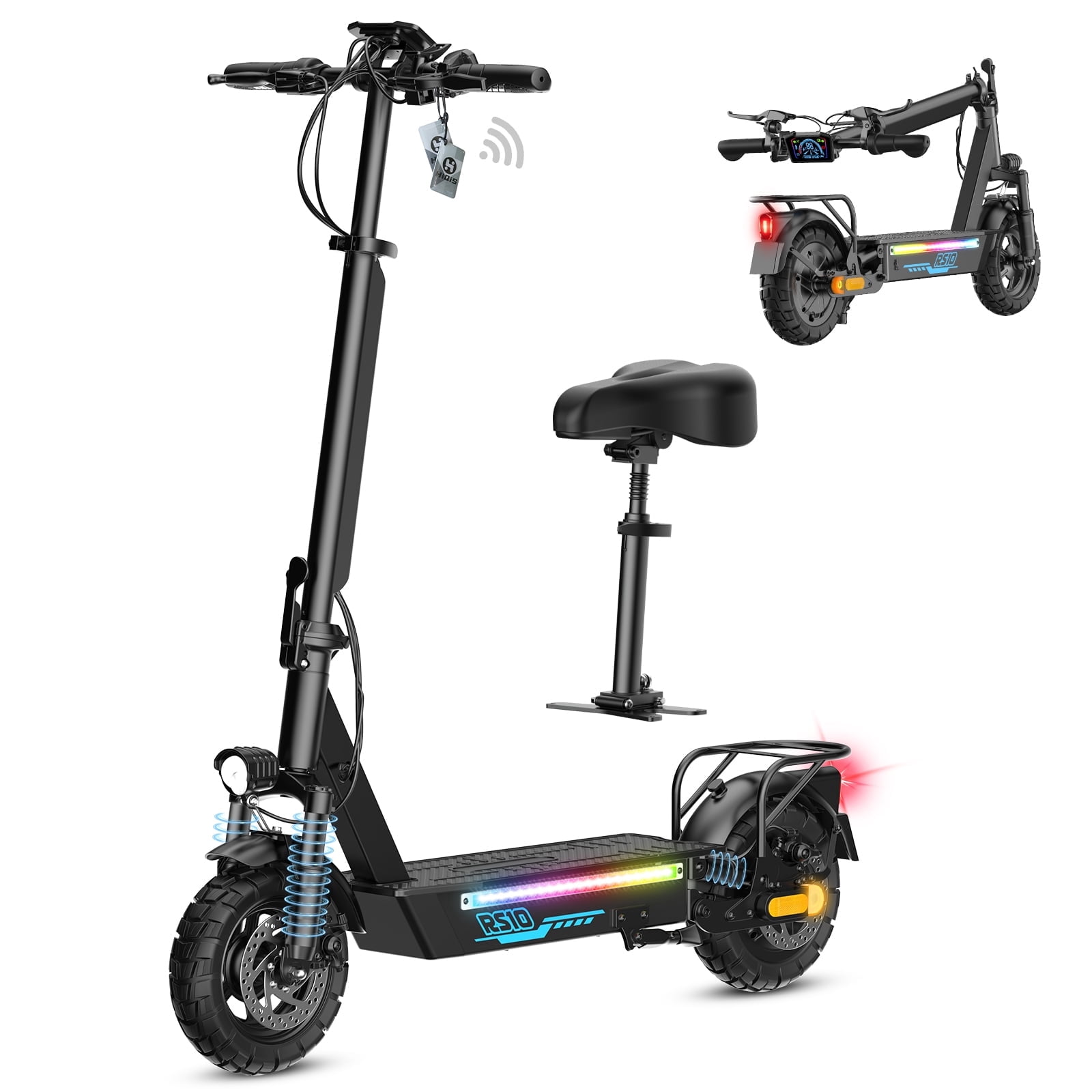 Electric Scooter for Adults with Seat, 1200W Peak Motor, 30-Mile Range, 31 Mph Fast Speed, 48V Battery, Dual Disc Brake, 10" Off-Road Foldable e Scooter for Teens