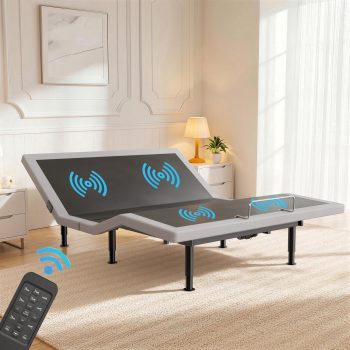 Adjustable Bed Frame with Wireless Remote, Massage, Dual USB Ports, Independent Head/Foot Tilt, Under-Bed Lighting, Ergonomic Upholstered Base for Bedroom