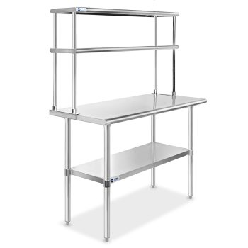 GRIDMANN NSF Stainless Steel Commercial Kitchen Prep & Work Table Plus A 2 Tier Shelf - 48 in. x 12 in.