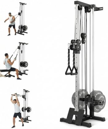 Wall Mount Cable Station, 18 Position Height Adjustable LAT Pulldown Machine with Dual Pulley System, Cable Crossover Machine for Home Gym