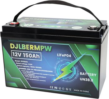 DJLBERMPW 12V LiFePO4 Lithium Battery 150Ah,4000-15000 Deep Cycle Marine Battery,12V 150Ah Lithium Batteries for Trolling Motor,Boat,Golf Cart,RV,Solar,Built in 120A BMS 1920W,10 Years of Life