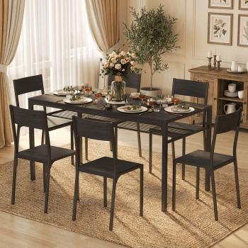 Aiho Dining Table Set for 4-6 People, 7-Piece Large Dining Table Set With 6 Chairs