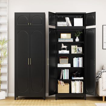 SteeLoong Modern Metal Pantry Storage Cabinet,90''H Black Kitchen Food Cupboards with 4 Adjustable Shelves for Living Room, Dining Room Office