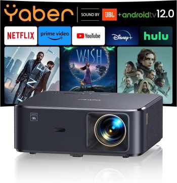 Yaber K2S 1000 ANSI WiFi 6 Bluetooth Projector, JBL, Dolby Audio, Auto Focus & Keystone, 1080P 4K Supported Projector - Black