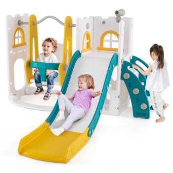 Costway 7-in-1 Toddler Slide & Swing Set Indoor Playground for Kids Age 1-3 Years Old