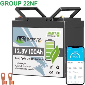 12V 100AH Mini LiFePO4 Battery Bluetooth,TCBWORTH Group 22NF Lithium Batteries for RV,Solar,Trolling Motors,Camper,Marine,off Grid,100A BMS,Deep Cycles