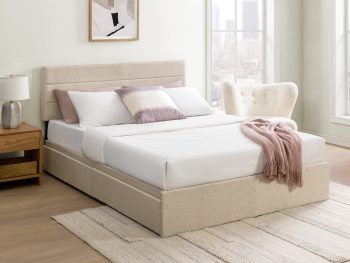 Mainstays Upholstered Storage Platform Bed Frame with 4 Drawers and Adjustable Headboard, Beige