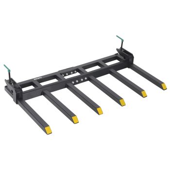 Mteryoing Heavy-Duty Clamp-On Pallet Forks for Tractor Bucket with Stabilizer Bar, 43"/60" Fork Length for Skid Steer Front End Loader, Black