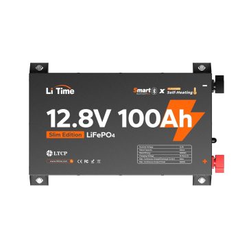 LiTime 12V 100Ah Slim Self-Heating LiFePO4 Battery with Bluetooth, 2.44" Ultra-Thin Lithium RV Battery, Up to 15,000 Deep Cycles, SPCC Steel Case for Van, Camper, Truck