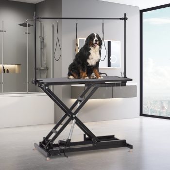 47-Inch Electric Pet Grooming Table, Adjustable Height, 264 lb Capacity, Leveling Wheels