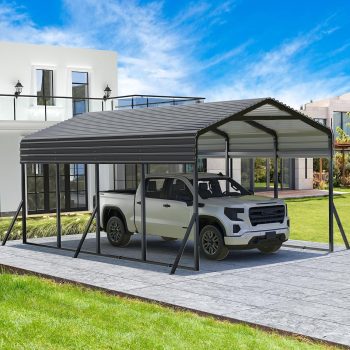 MUCHANT 12’x20’ Outdoor Heavy-Duty Carport Galvanized Steel Roof with Reinforced Stable Triangle Frame & Enhanced Base for Car, Pickup and Truck