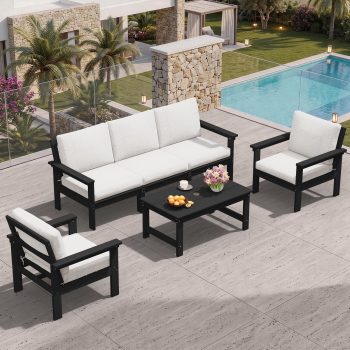 SERWALL Outdoor Patio Conversation Set, HDPE Modular Sofa Set for Porch, Deck & Backyard, All-Weather Patio Furniture