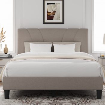 Novilla Bed Frame with Headboard, Bed Frame Size with Wood Slats Support,Linen Upholstered Adjustable Headboard, No Box Spring Needed, Heavy Duty Feet, Easy Assembly