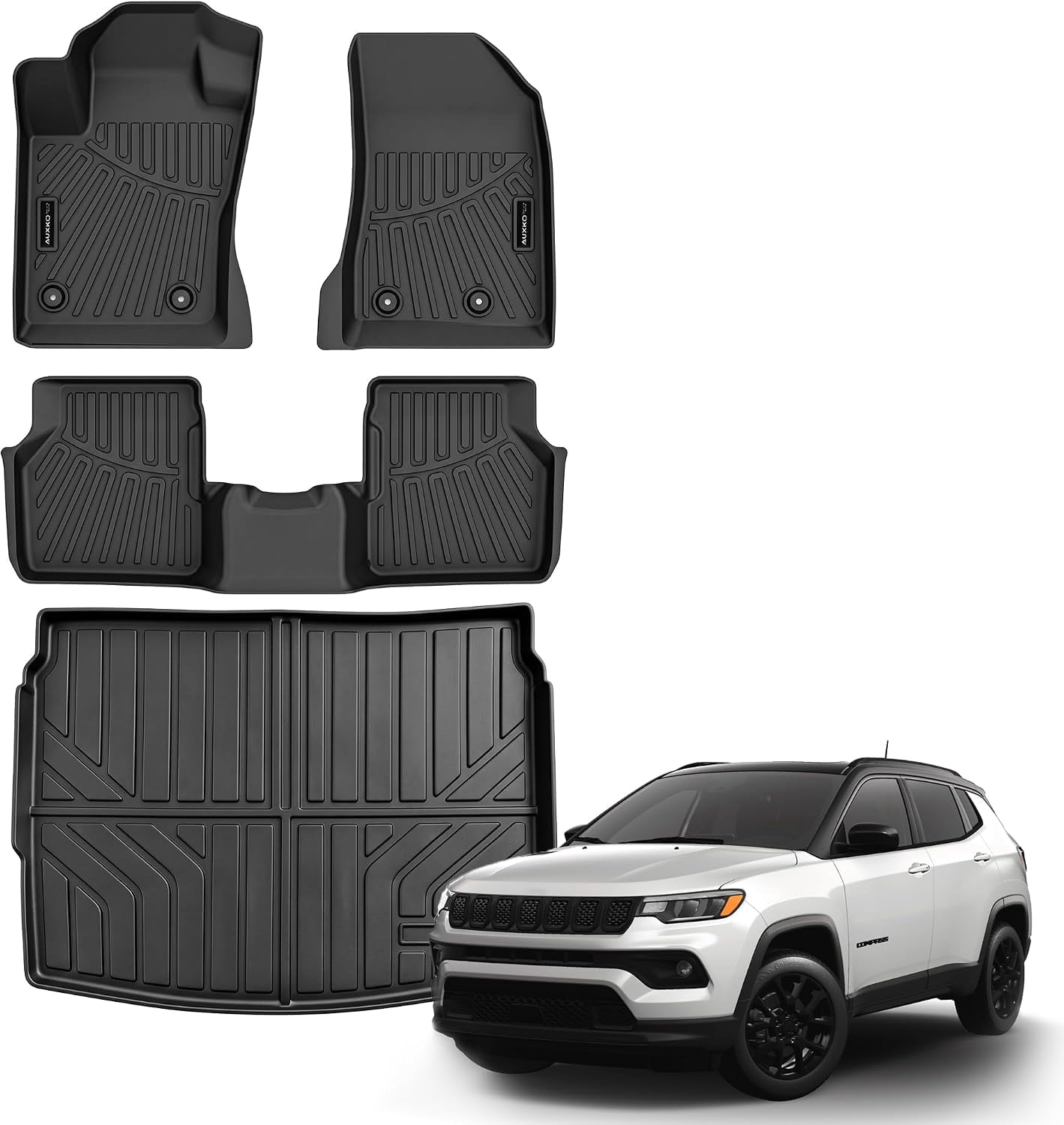 All Weather Floor Mat & Cargo Mat Fit for Jeep Compass 2017-2026 TPE Rubber Liners Compass Accessories All Season Guard Odorless Anti-Slip Liner Black
