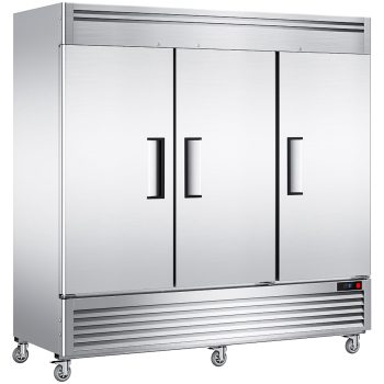 Coolake 82" Width Commercial Freezer 3 Solid Doors, 72 Cu.ft Stainless Steel Reach-in Upright Freezer with LED Lighting, Fan Cooling Freezer for Restaurant Cafe Hotel Kitchen Prep Area