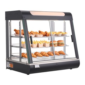 VEVOR 3-Tier Commercial Food Warmer Display, 1200W Food Display Warmer with LED Light, Top Storage and Adjustable Shelves, 86~185 Steam Heating, 106Qt/100L for Hamburger, Pizza, Bread,Fried Chicken