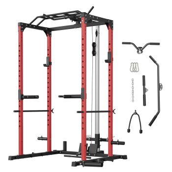 MAROUTE 1200LBS Power Cage Squat Rack for Home Gym Multi-Functional Power Rack with Pulley System, Lat Pulldown, Low Row, Dip Handles, J-Hooks, 360 Landmine Heavy Duty Strength Training Equipment