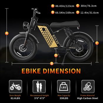 ECLIO Electric Bike for Adults, 750W Peak Motor 20MPH, 48V 13Ah Battery 40-65Miles Ebike Moped Style, 20*4.0'' Fat Tire Electric Dirt Bike, Off Road Electric Bicycle with Full Suspensio UL2849