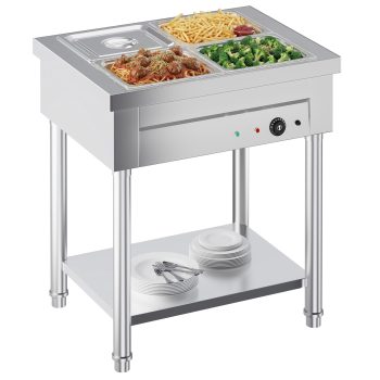 JFHID Commercial Food Warmer, 1500W Electric Steam Table with 4x10QT Pans & Shelf, Stainless Steel Food Warmers for Parties Buffet, Catering, Restaurant and Hotel