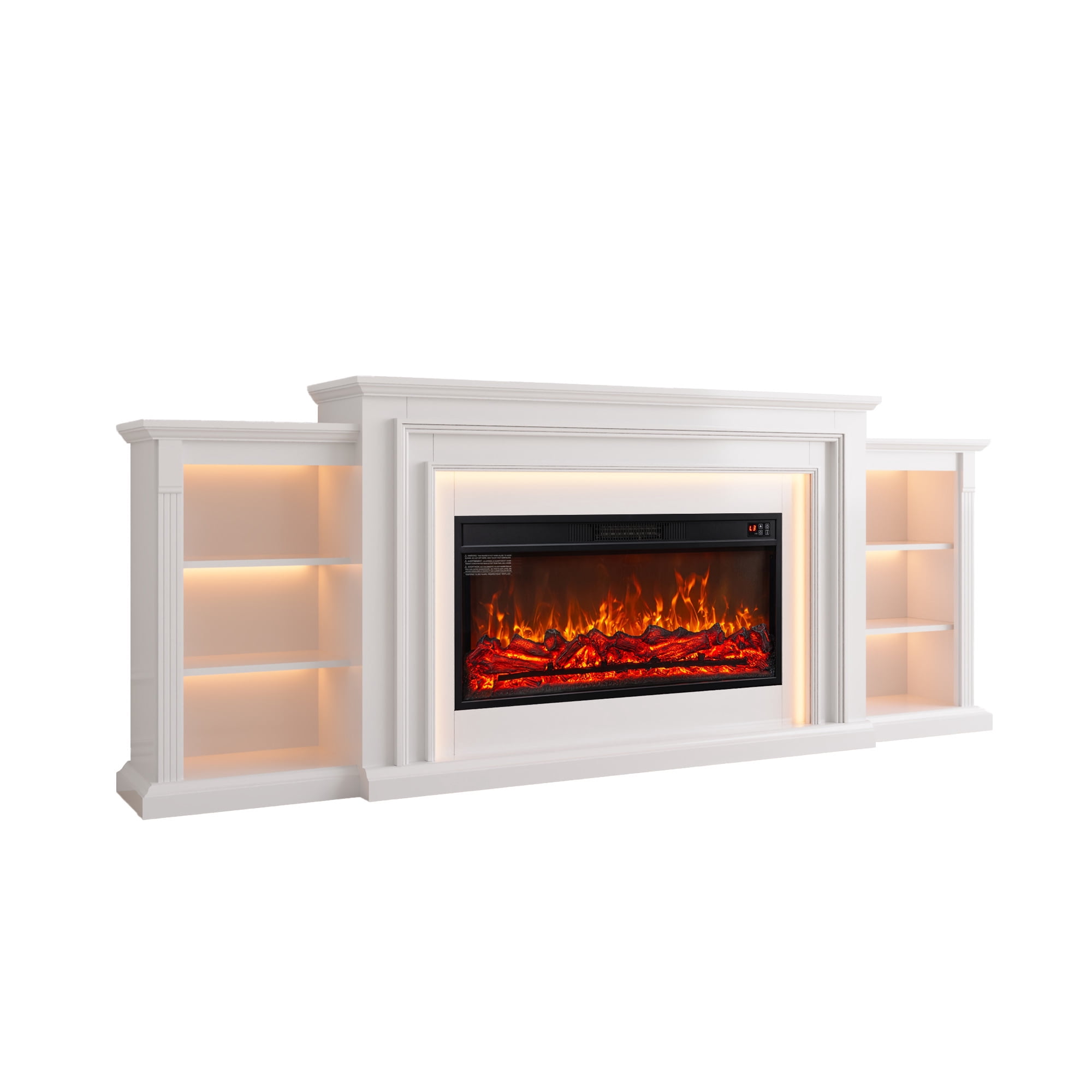 BOSHIRO 90" Electric Fireplace with Mantel, LED Fireplace TV Stand with Storage, 36" Fireplace Insert with Realistic 3D Flame Effect for Living Room