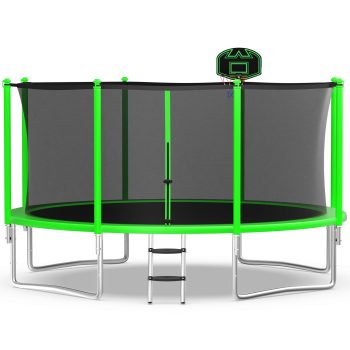 WOWLAND 12FT Trampoline for Kids and Adults 1200LBS Weight Capacity, Heavy Duty Outdoor Trampolines with Basketball Hoop and Enclosure Net, Wind Stakes for Backyard, Birthday Gift