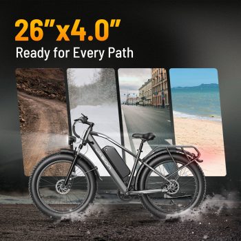 Jasion EB5 MAX Electric Bike for Adults, 26" 750W Rated Fat Tire Electric Ebike, 48V 15Ah Battery Electric Mountain Bike, Shimano 7 Speed Bicycle