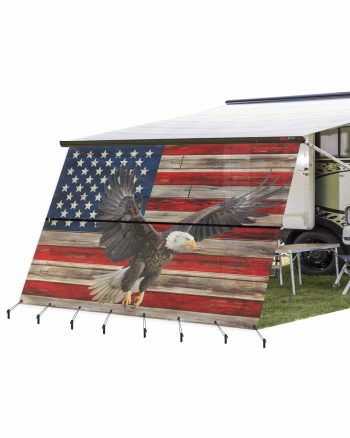 4th of July RV Awning Sun Shade Screen 9'X15.3' Patriotic Eagle American Flag Mesh Sunscreen Red White and Blue Awning Shade Screen with Zipper UV Blocker Completed Kits for RV Motorhome Camper