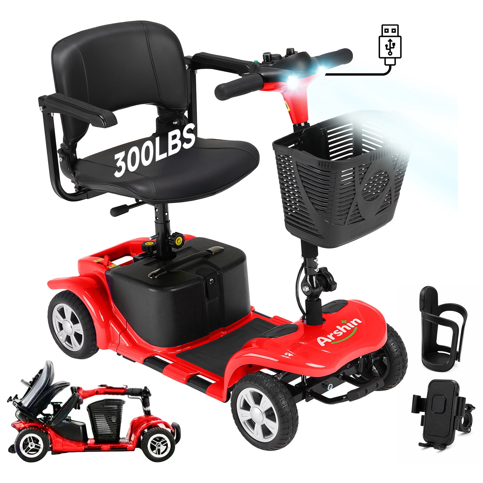 Arshin Upgrade 4 Wheels Mobility Scooters for Seniors & Adult,All Terrain Motorized Scooters with 300 lbs