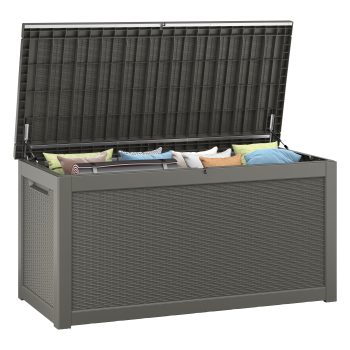 Bifanuo 260 Gallon Resin Deck Box with Built-in Steel Beams, Large Weatherproof and UV Resistant Indoor & Outdoor Storage Box for Patio Cushions, Pool Supplies, Patio Furniture