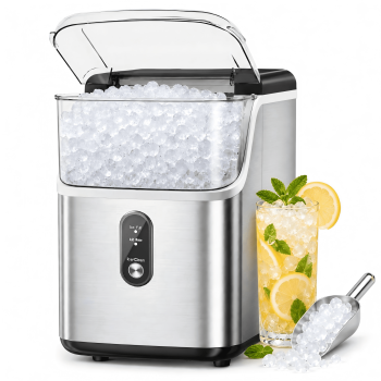 Friwest Nugget Ice Maker Countertop, Portable Pebble Ice Machine with Self-Cleaning, Soft Chewable Ice Maker for Home Kitchen Office RV