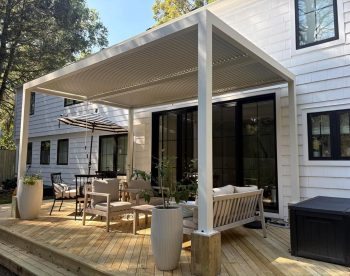 PURPLE LEAF Outdoor Louvered Pergola White Aluminum Pavilion Modern Shade Structure with 2 Independently Adjustable Weatherproof Hardtop for Patio & Garden