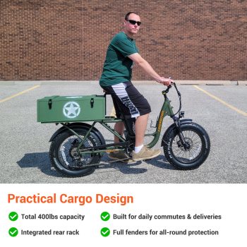 ADDMOTOR Cargo Electric Bike for Adults, 20"x4" Fat Tire Ebike with Seat 750W GAROOTAN M-81 UL2849 Family Bike, 48V 15Ah Removable Battery, 75Mil Long-Tail Electric Bicycle, Hydraulic Brake