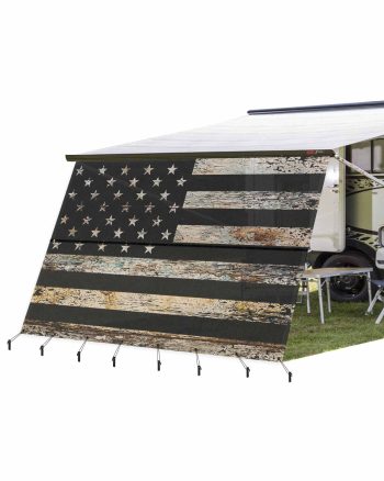 4th of July RV Awning Sun Shade Screen 9'X15.3' Vintage American Flag Mesh Sunscreen Old Retro Wood Grain Awning Shade Screen with Zipper UV Blocker Completed Kits for RV Motorhome Camper Trailer