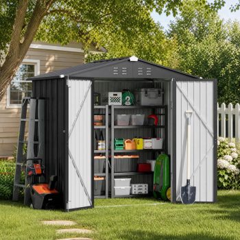 Asofer Outdoor Storage Shed with Lockable Door Patio Metal Garden Storage for Yard, Dark Gray