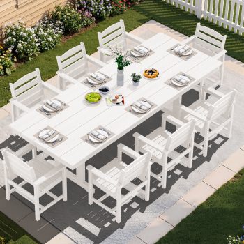 SERWALL 9 Pieces Outdoor Dining Set, Patio Dining Set, HDPE Outdoor Table and Chair with Umbrella Holes, ()