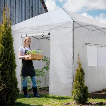 EAGLE PEAK 10'x 10' Portable Walk-in Greenhouse Instant Pop-up Easy Setup Indoor Outdoor Plant Gardening House Canopy, Front and Rear Roll-Up Zipper Entry Doors and 2 Large Roll-Up Side Windows