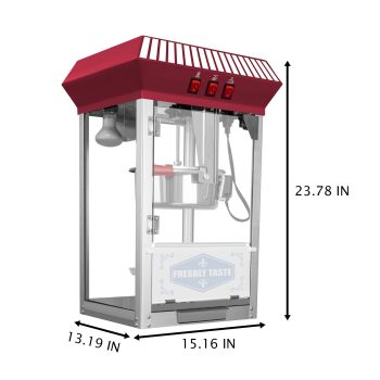 Commercial Popcorn Maker Machine, 12 Ounce Kettle Stainless Steel Popcorn Popper with Tempered Glass and Warming Deck, 800W Countertop Popcorn Machine for Parties, Home Theater, Events XH-P828 Red